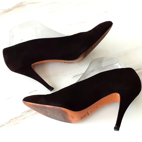 YVES SAINT LAURENT Chocolate Brown Suede Heels Career Party Size 9M - Vtg - Picture 5 of 10